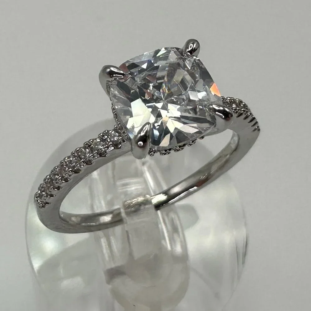 Womens Silver Plated Brass Ring Cubic Zirconia - Picture 3 of 15